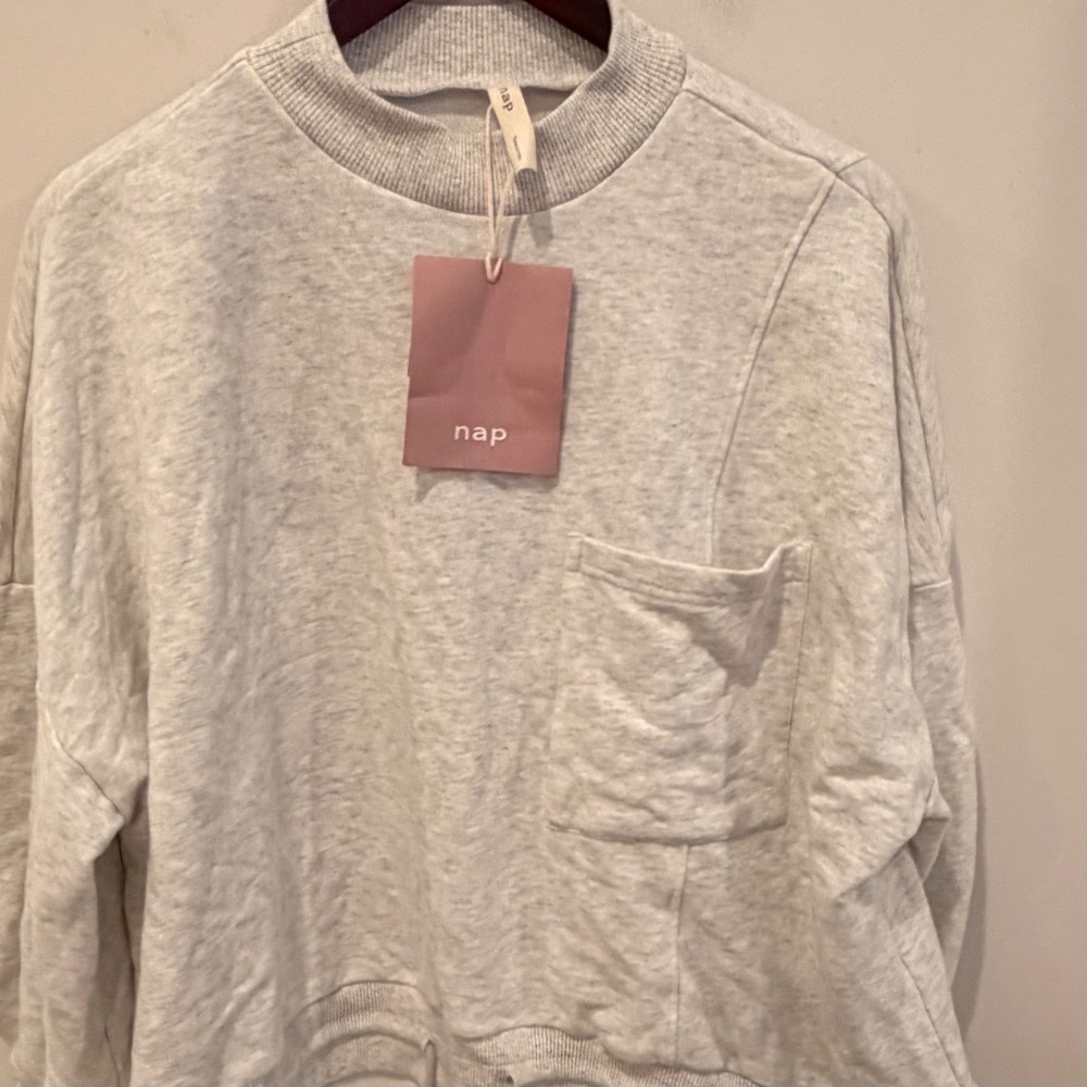 NAP Loungewear Women Gray Heathered Mock Neck Pocket Sweatshirt 21R10TP109 Small